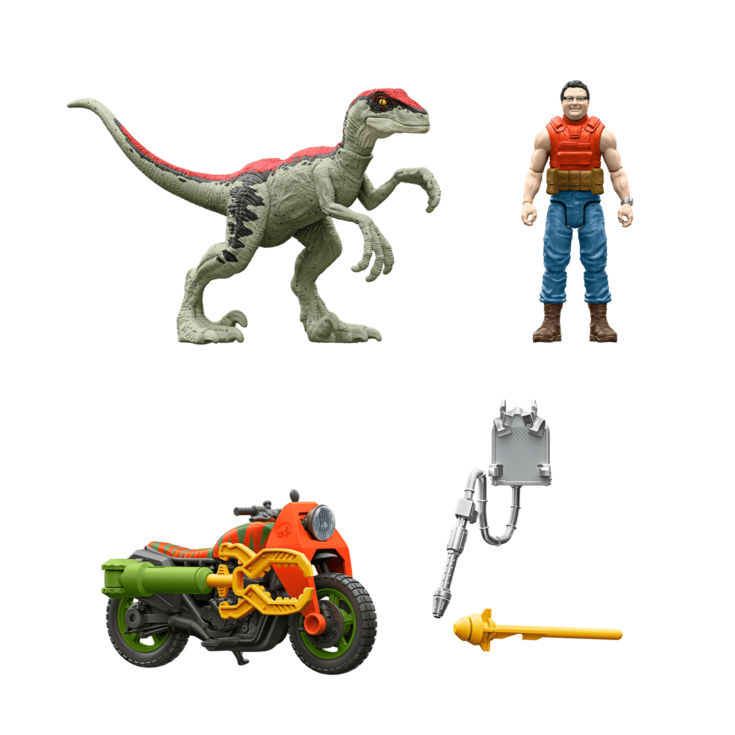 Jurassic Park ¡¯93 Classic Dennis Nedry Action Figure, Motorcycle & Dinosaur Toy Set, 3.75-in Scale