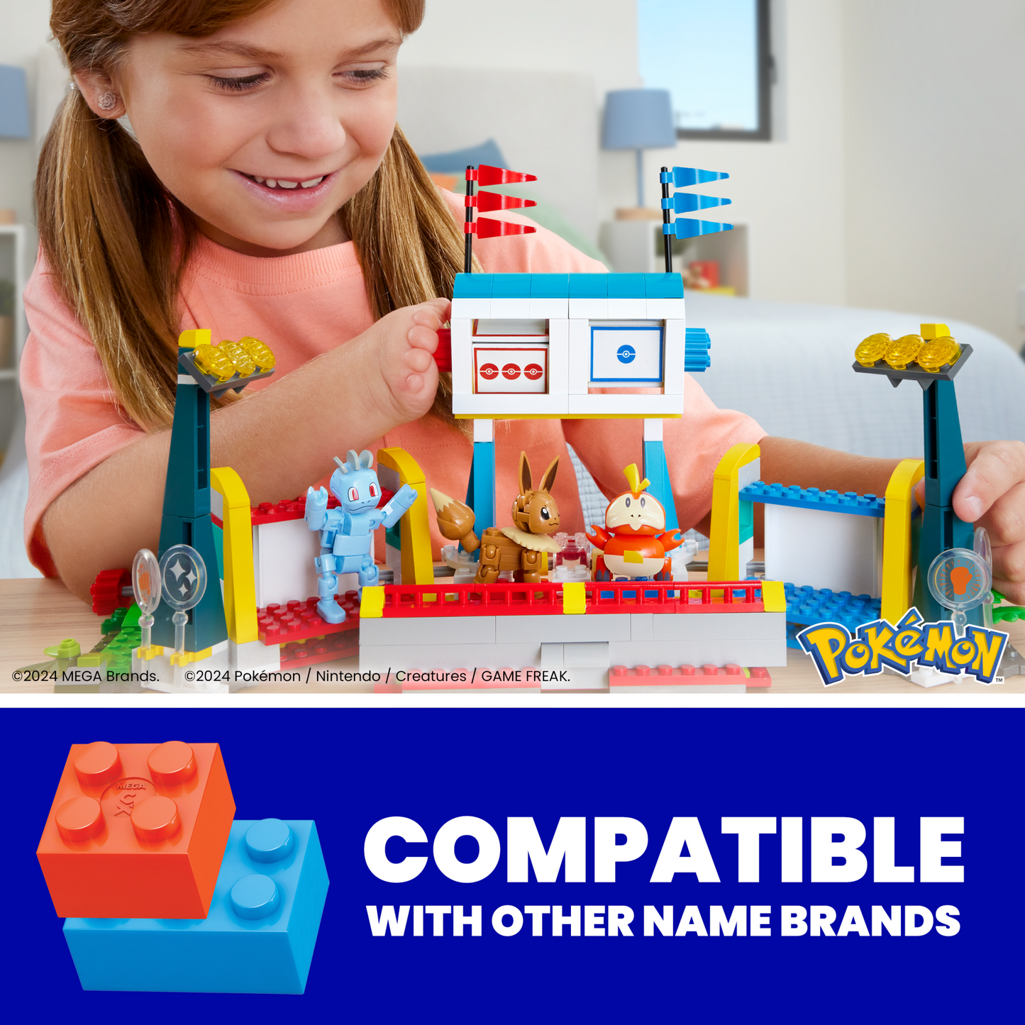 MEGA Pok¨¦mon Traning Stadium Building Toy Kit, With 5 Action Figures (1101 Pieces) For Kids