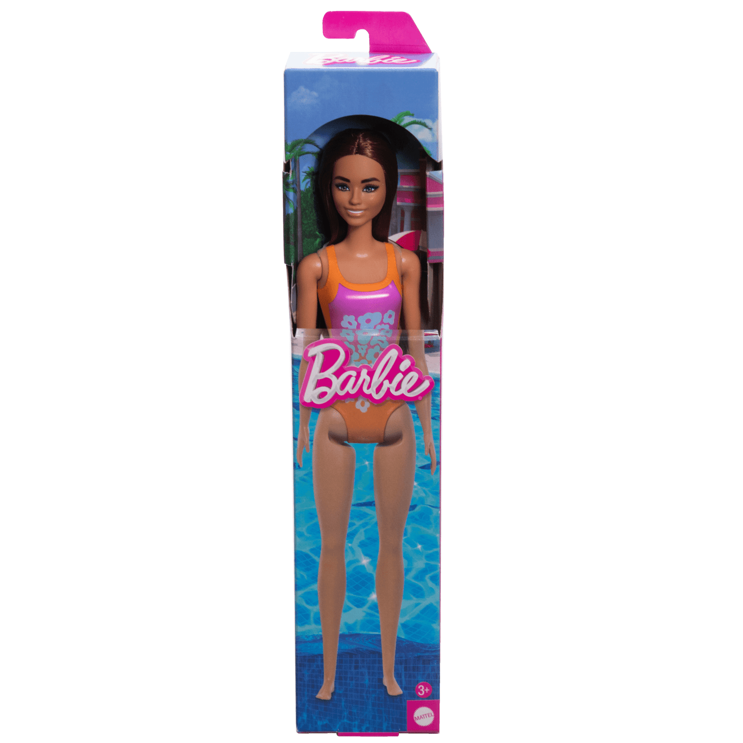 Barbie  Poup¨¦e Plage  Cheveux Brun Clair, Maillot Rose et Orange