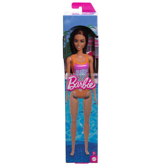 Barbie  Poup¨¦e Plage  Cheveux Brun Clair, Maillot Rose et Orange