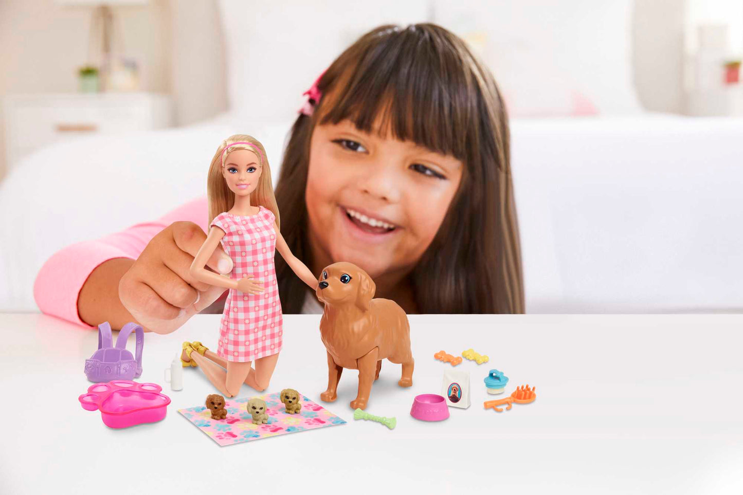 Barbie Conjunto de Brinquedo Cachorrinhos Rec¨¦m-Nascidos Vestido Xadrez