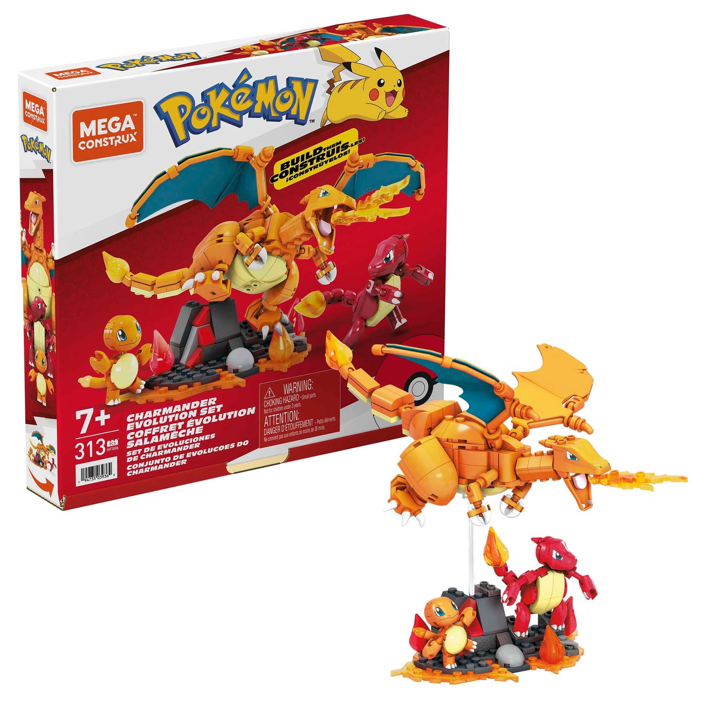 MEGA Pok¨¦mon Building Toy Kit Charmander Set With 3 Action Figures (313 Pieces) For Kids