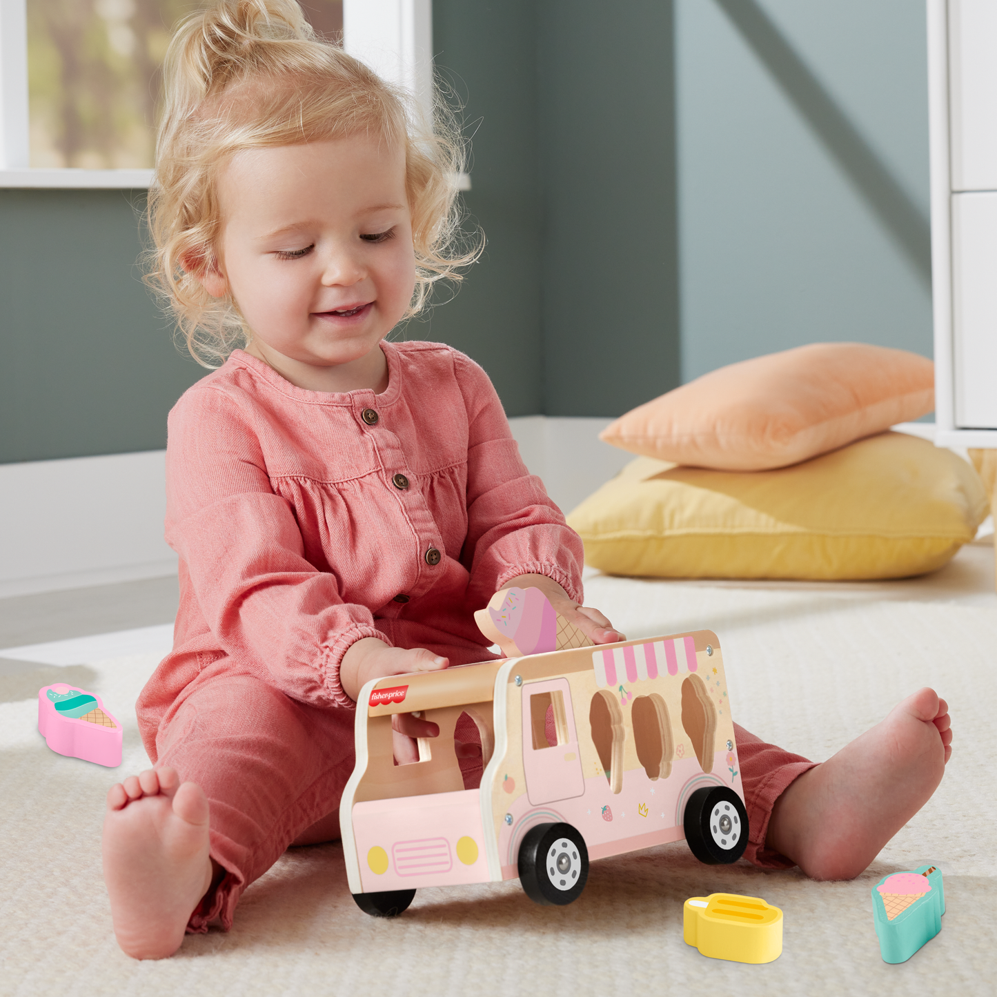 Fisher-Price Camion de Glaces Trieur de Formes en Bois, 8 ¨¦l¨¦ments