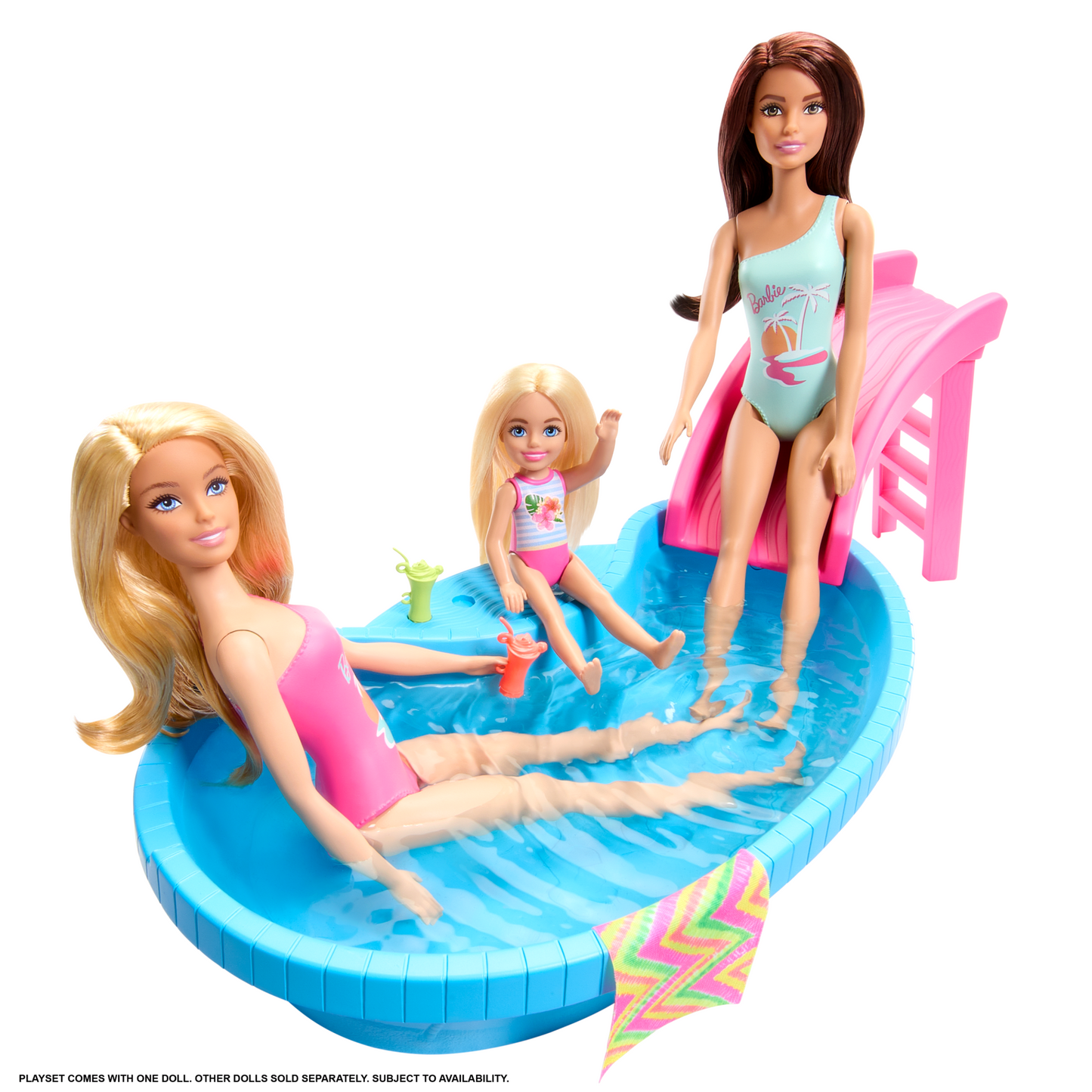 Barbie Coffret de Jeu et Poup¨¦e, Blonde, Piscine, Serviette, Boissons