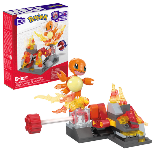 MEGA Pok¨¦mon Charmander's Fire-Type Spin Building Toy Kit With Figure (81 Pieces) For Kids