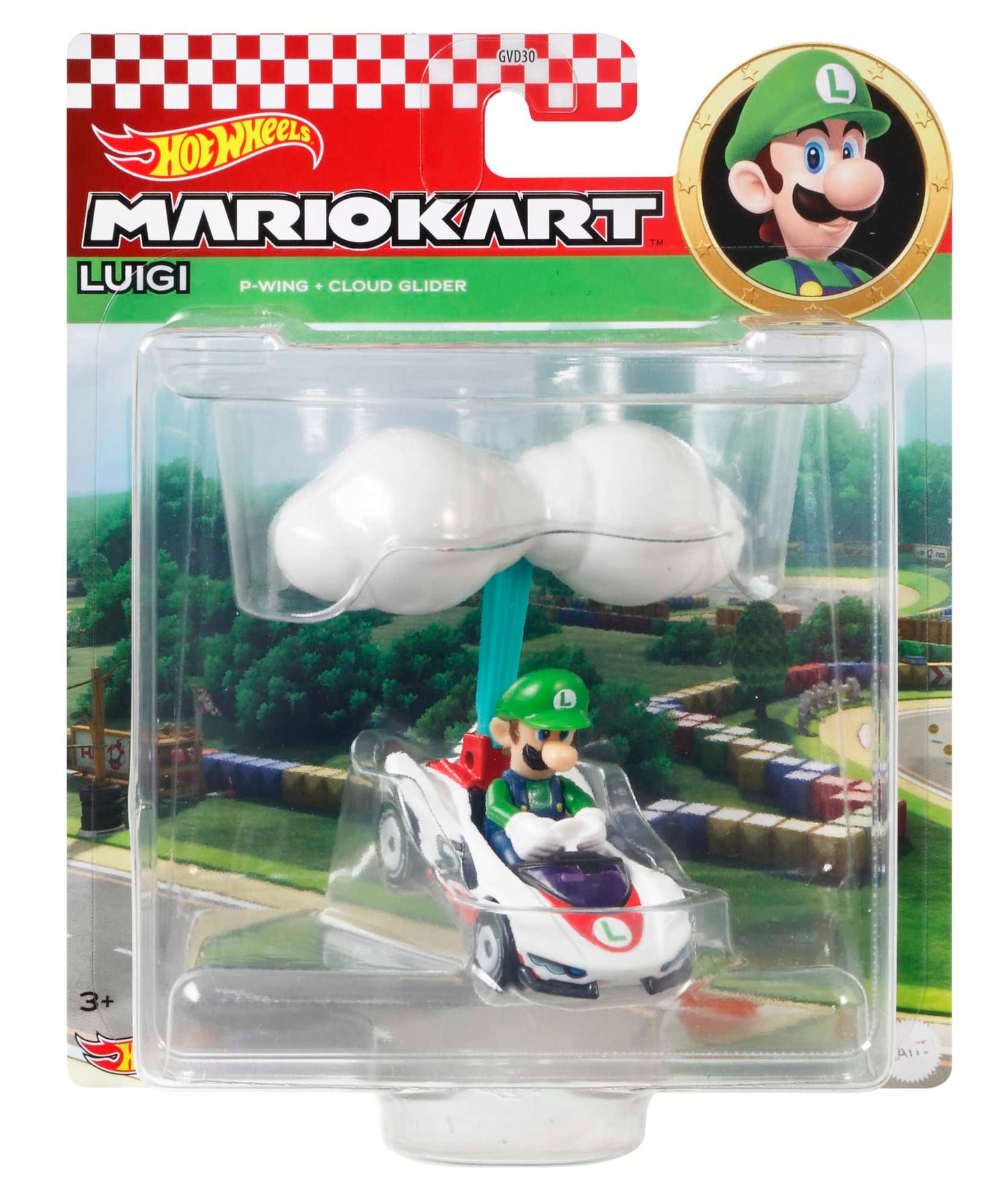 Hot Wheels Mario Kart Veh¨ªculo de Juguete Luigi P-Wing con Cloud Glider
