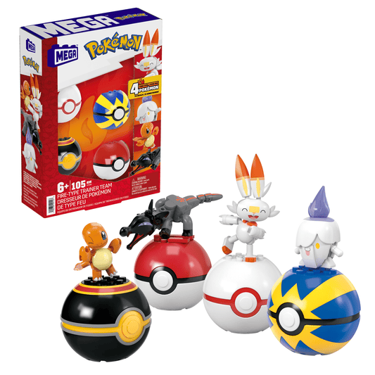 MEGA Pok¨¦mon Fire-Type Team Building Toy Kit, 4 Action Figures (105 Pieces) For Kids
