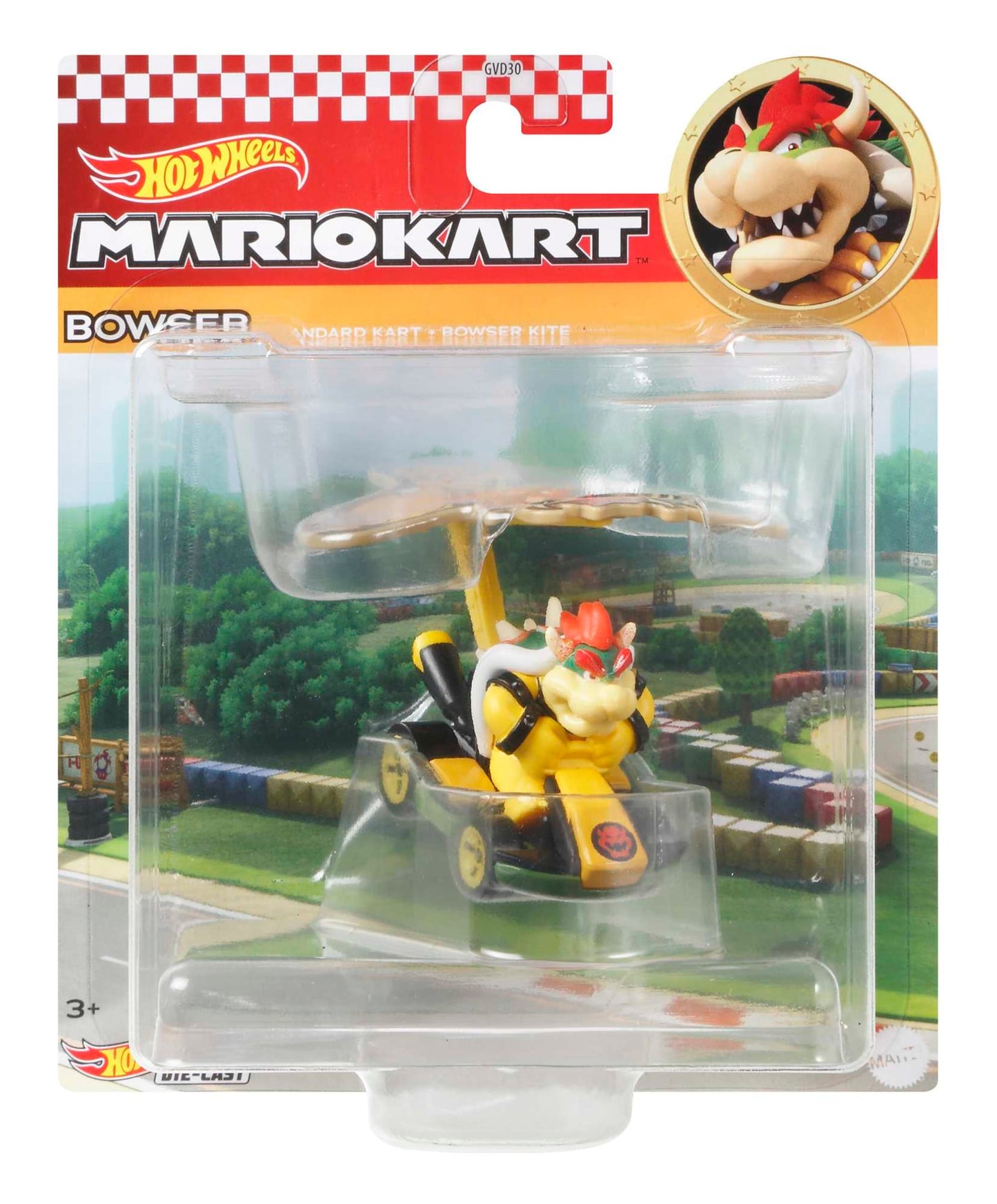 Hot Wheels Mario Kart Veh¨ªculo de Juguete Bowser Est¨¢ndar Kart con Bowser Kite