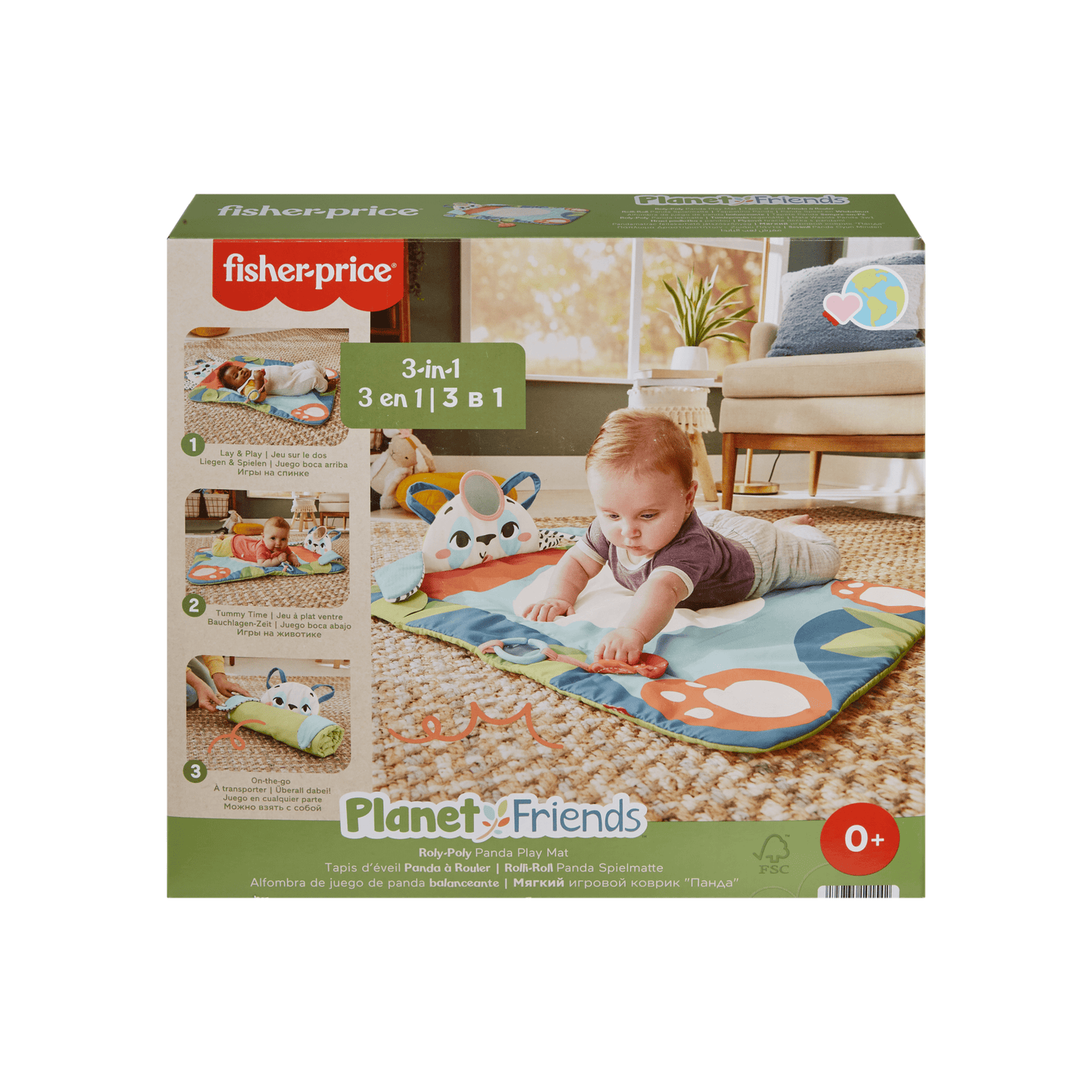 Fisher-Price  Planet Friends  Tapis D¡¯¨¦veil Panda ¨¤ Rouler, 2Jouets