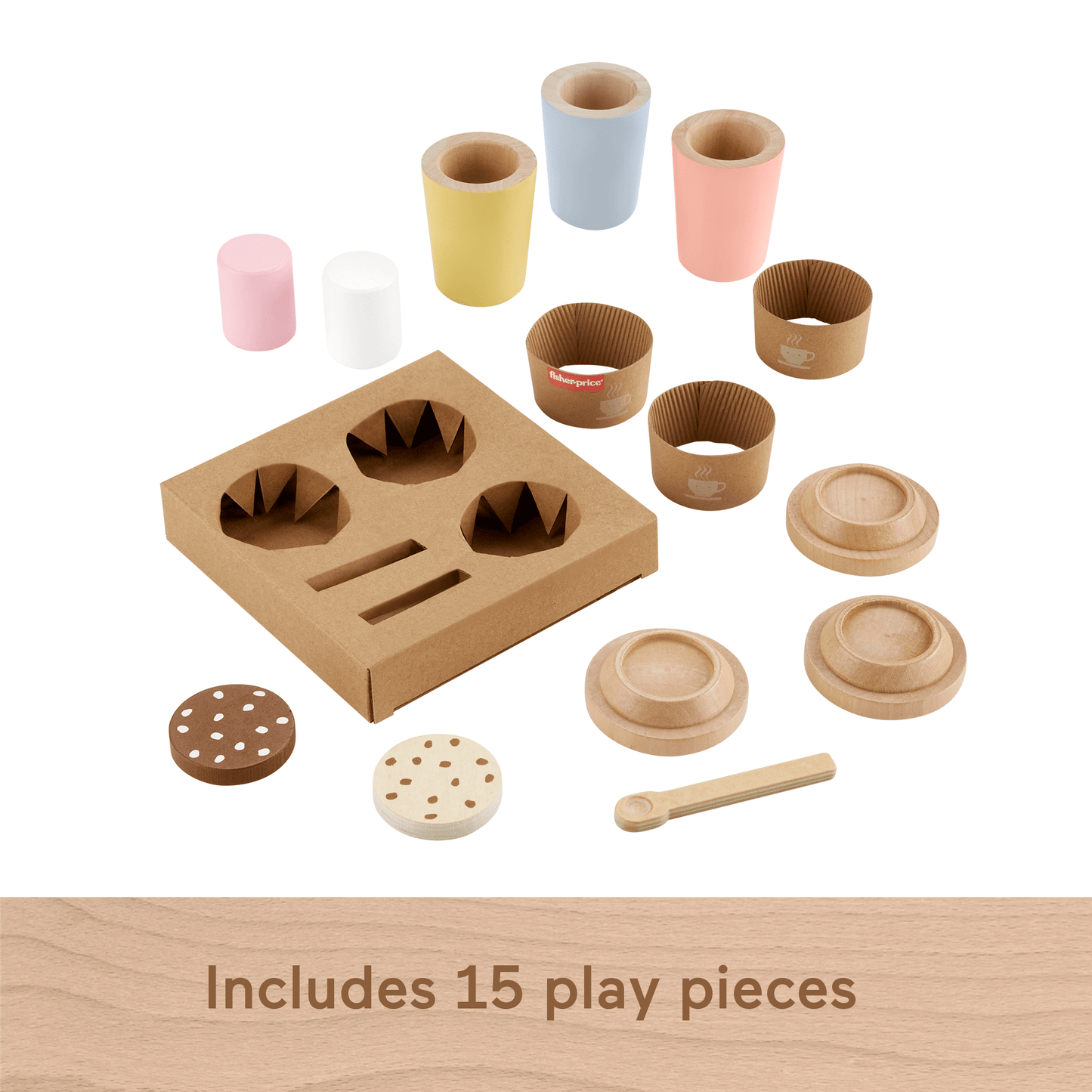 Fisher-Price Wooden Coffee To Go Set, 15-Piece Caf¨¦ Shop Playset Preschool Role-Play
