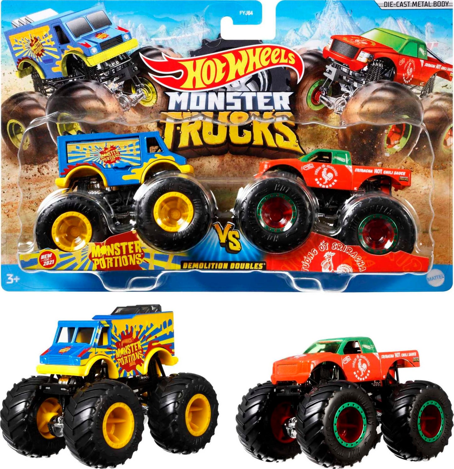 Hot Wheels Monster Trucks Veh¨ªculo de Juguete Paquete Sorpresa de 2 Autos Escala 1:64